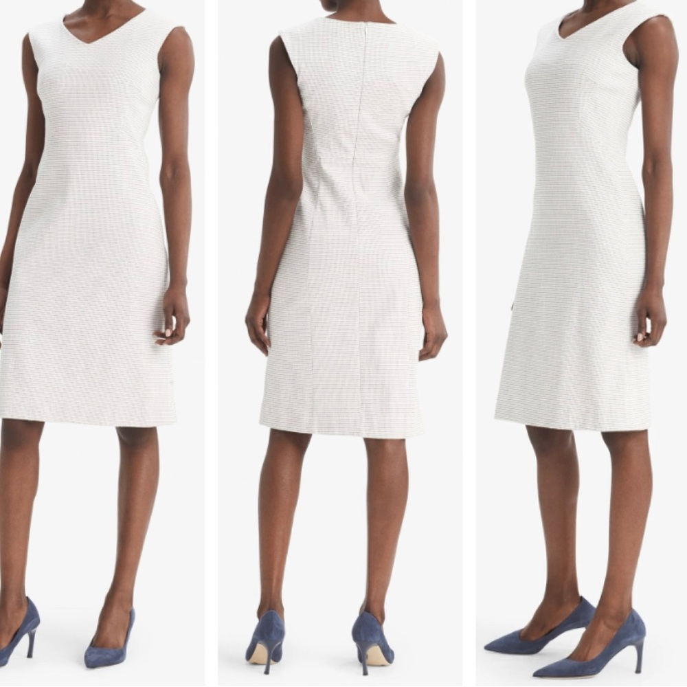 MM Lafleur The Evelyn Dress Micro Jacquard Ivory Black Size 10 Office Workwear